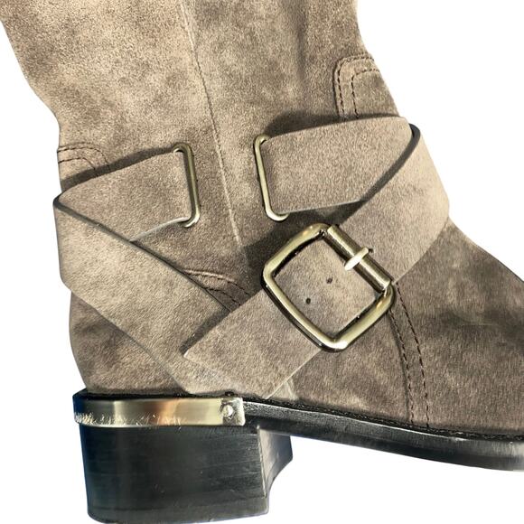 Vince Camuto Suede Moto Biker Boots Women’s 6M Gray Buckle Strap Block Heel - Picture 8 of 10